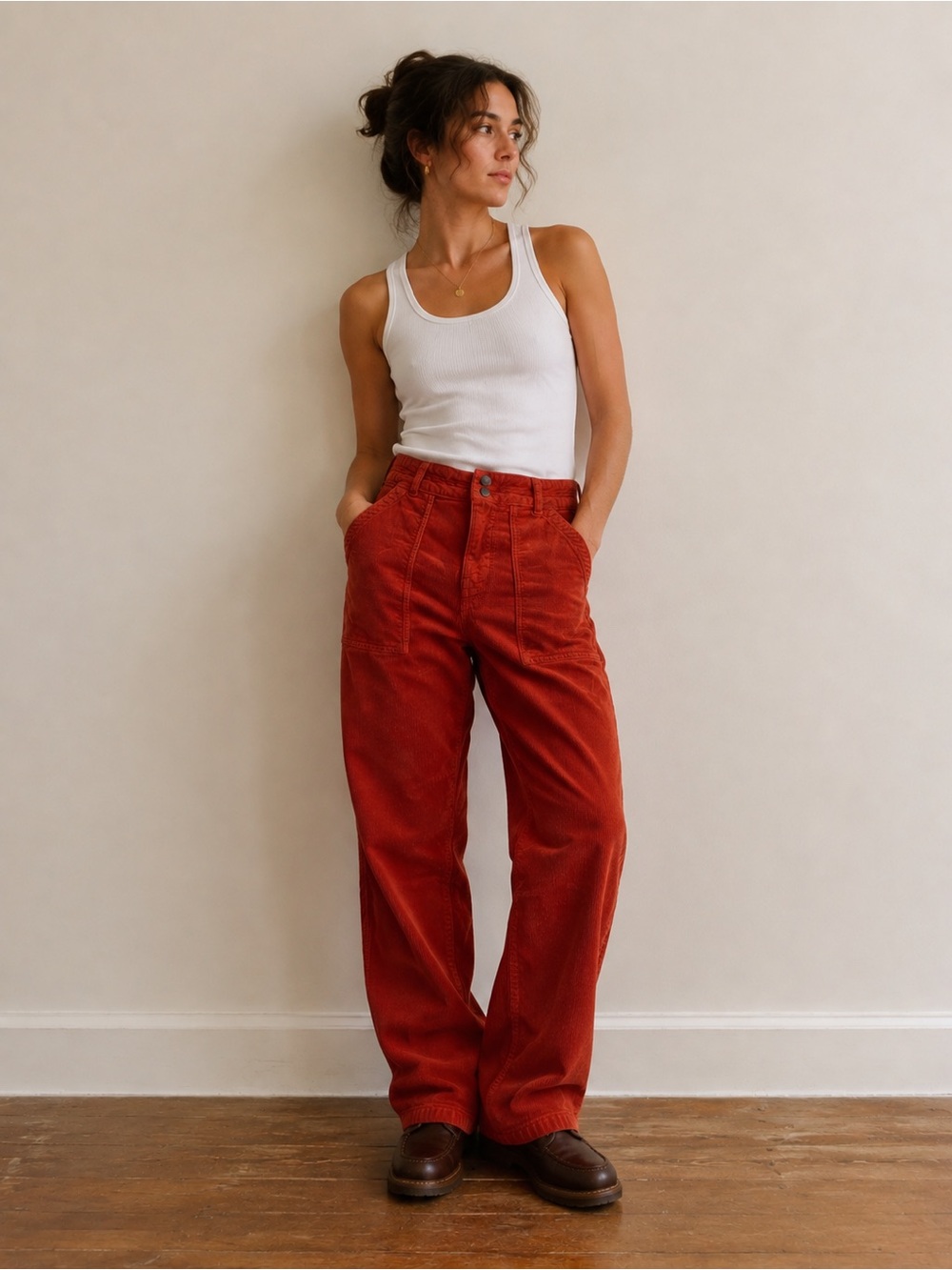 Anthropologie Pilcro Corduroy Pants The Wanderer Relaxed Leg Salmon Red Size 28 - Picture 1 of 6